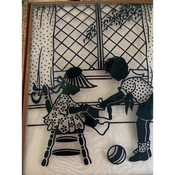 Vintage 40's Pair Silhouette Convex Glass Pictures Reverse Painted 5x4" - Picture 4 of 10